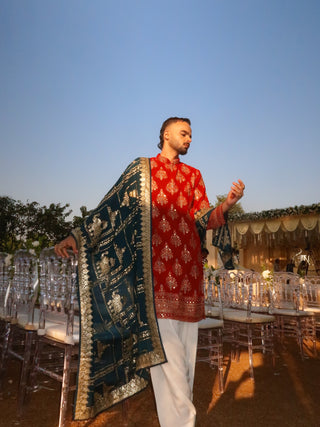 Prateek Chauhan in Pravar Red Kurta Set