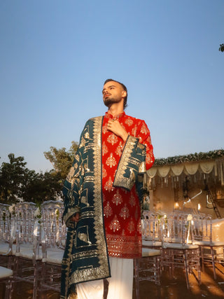 Prateek Chauhan in Pravar Red Kurta Set