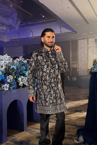 ORRY IN OMKAR BLUE SHORT KURTA SET