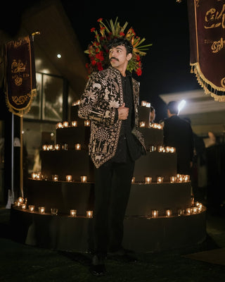 RAMAN DHINGRA IN Pichwai Black Jodhpuri Set