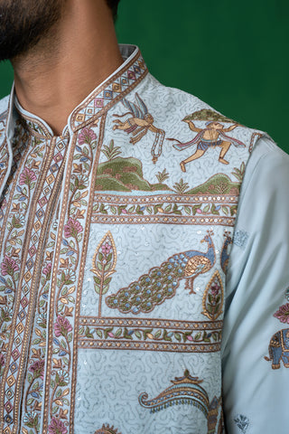 RAMAYAN SKYBLUE KURTA JACKET SET