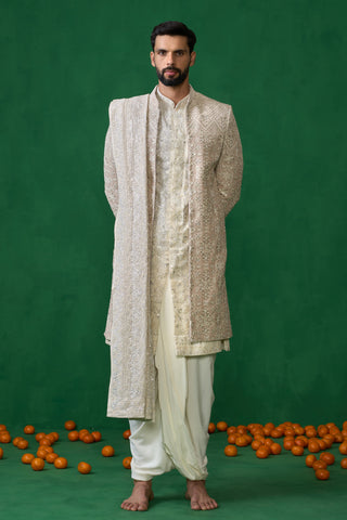 FLORAL BIEGE SHERWANI SET