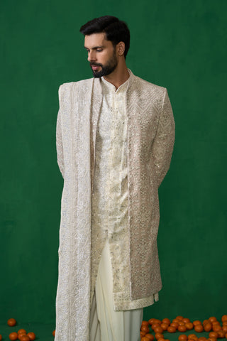FLORAL BIEGE SHERWANI SET