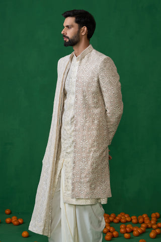 FLORAL BIEGE SHERWANI SET