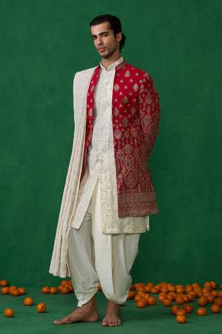 ETHNIC RED SHERWANI SET
