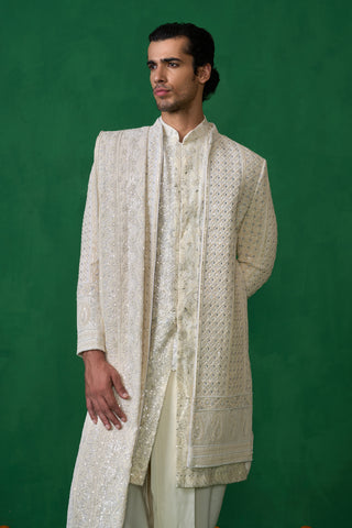 PAISELY IVORY SHERWANI SET