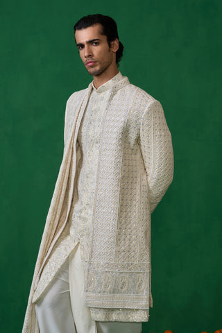 PAISELY IVORY SHERWANI SET