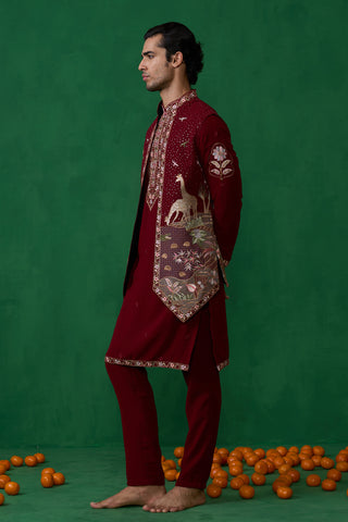FOREST MAROON KURTA JACKET SET