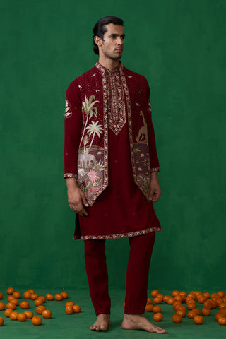 FOREST MAROON KURTA JACKET SET