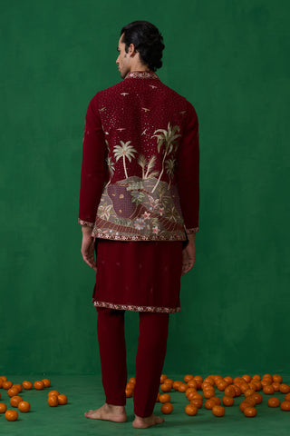 FOREST MAROON KURTA JACKET SET