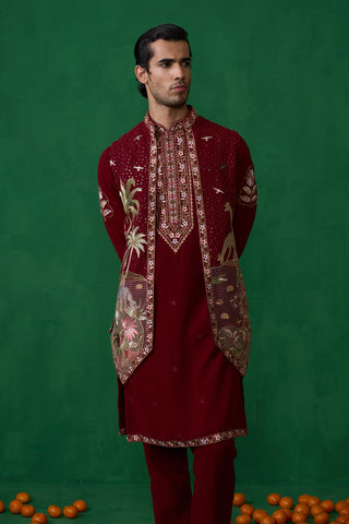 FOREST MAROON KURTA JACKET SET