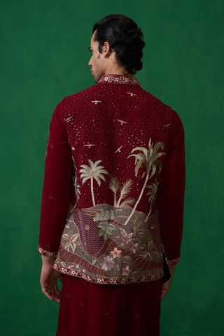 FOREST MAROON KURTA JACKET SET