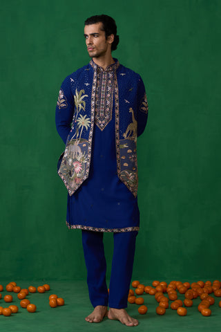 SHAFAN SHEIKH IN FOREST BLUE KURTA JACKET SET