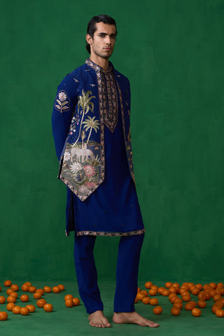 SHAFAN SHEIKH IN FOREST BLUE KURTA JACKET SET