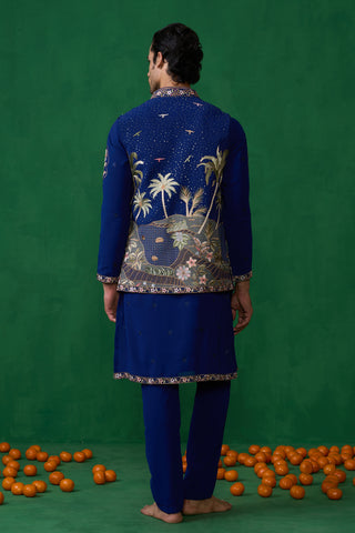 SHAFAN SHEIKH IN FOREST BLUE KURTA JACKET SET