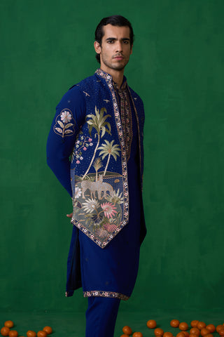 SHAFAN SHEIKH IN FOREST BLUE KURTA JACKET SET