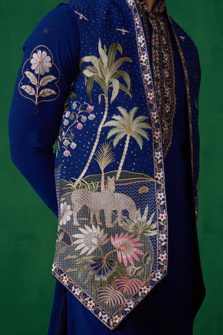 SHAFAN SHEIKH IN FOREST BLUE KURTA JACKET SET