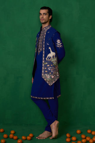 SHAFAN SHEIKH IN FOREST BLUE KURTA JACKET SET