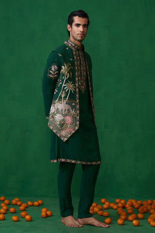 FOREST BOTTEL GREEN KURTA JACKET SET