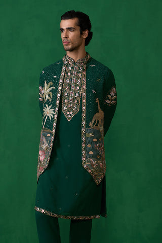 FOREST BOTTEL GREEN KURTA JACKET SET