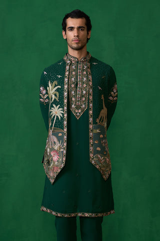 FOREST BOTTEL GREEN KURTA JACKET SET