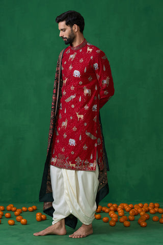 PICHWAI RED DHOTI KURTA SET