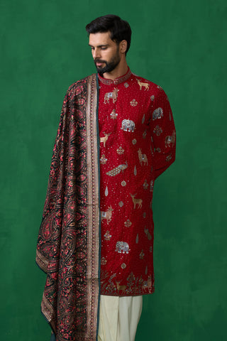 PICHWAI RED DHOTI KURTA SET
