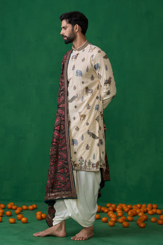 PICHWAI BEIGE DHOTI KURTA SET