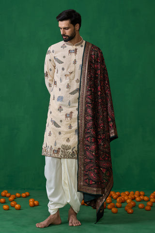 PICHWAI BEIGE DHOTI KURTA SET