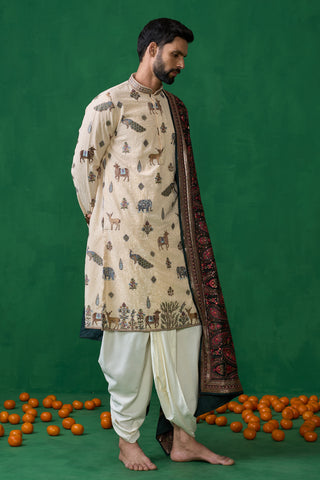 PICHWAI BEIGE DHOTI KURTA SET