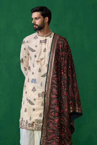 PICHWAI BEIGE DHOTI KURTA SET