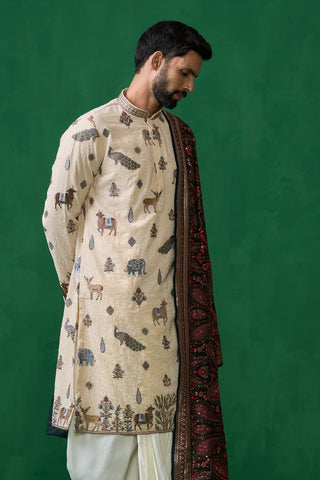 PICHWAI BEIGE DHOTI KURTA SET