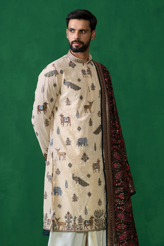 PICHWAI BEIGE DHOTI KURTA SET