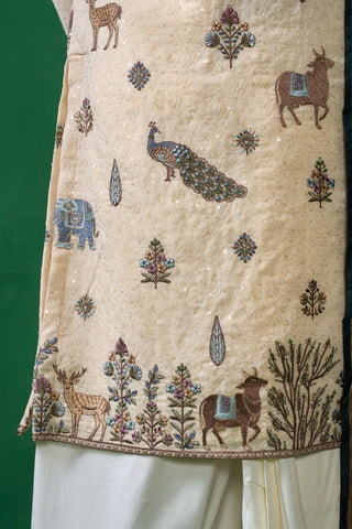 PICHWAI BEIGE DHOTI KURTA SET