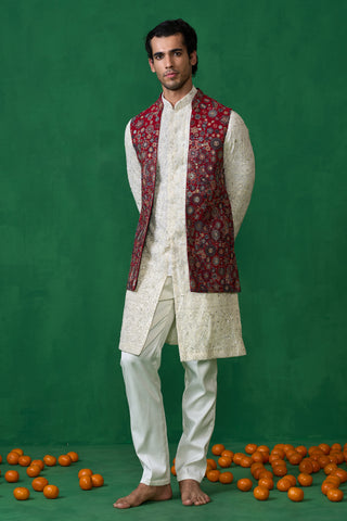 LAALBAGH MAROON KURTA JACKET SET