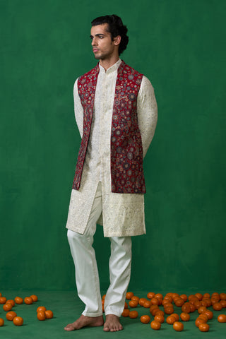LAALBAGH MAROON KURTA JACKET SET