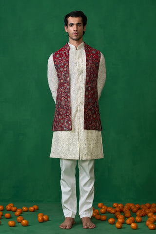 LAALBAGH MAROON KURTA JACKET SET
