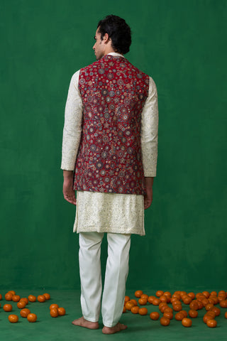 LAALBAGH MAROON KURTA JACKET SET