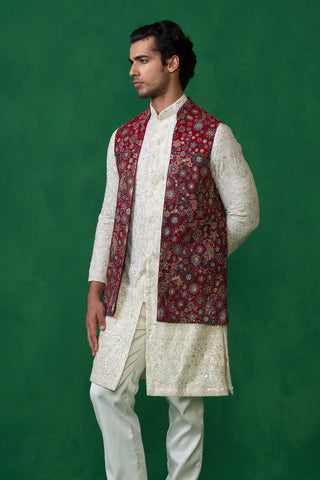 LAALBAGH MAROON KURTA JACKET SET