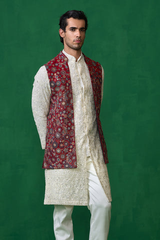 LAALBAGH MAROON KURTA JACKET SET