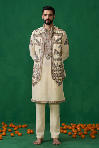 RAMAYAN CREAM KURTA JACKET SET