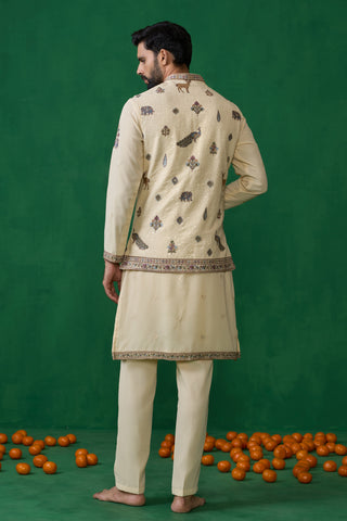 RAMAYAN CREAM KURTA JACKET SET