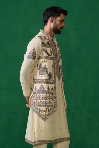 RAMAYAN CREAM KURTA JACKET SET