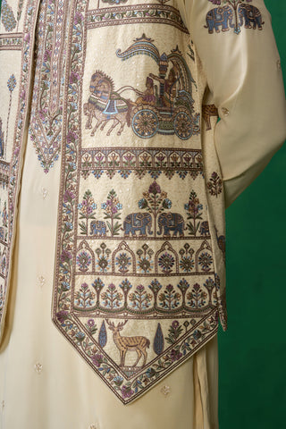 RAMAYAN CREAM KURTA JACKET SET