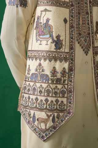 RAMAYAN CREAM KURTA JACKET SET