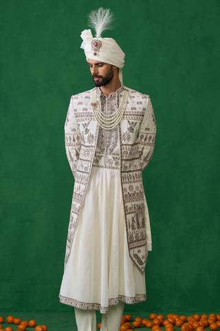 PICHWAI IVORY SHERWANI SET