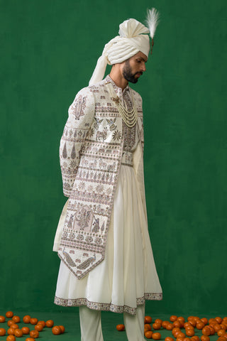 PICHWAI IVORY SHERWANI SET