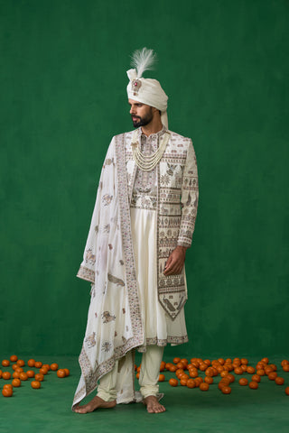 PICHWAI IVORY SHERWANI SET