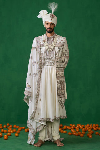 PICHWAI IVORY SHERWANI SET