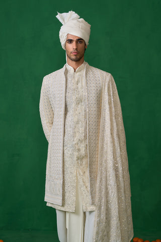 PAISELY IVORY SHERWANI SET